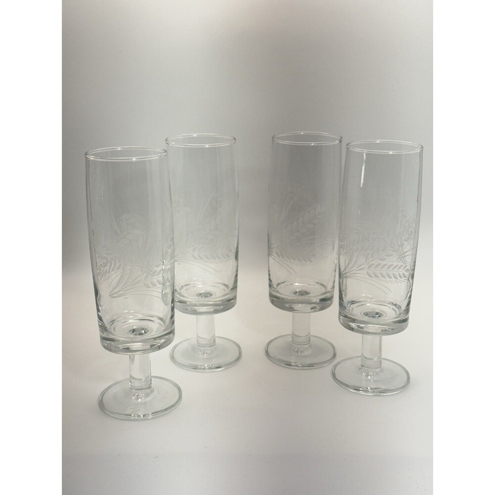 Set of 4 Vintage Champagne/Wine Glassware Etched Wheat Design 7”Tall